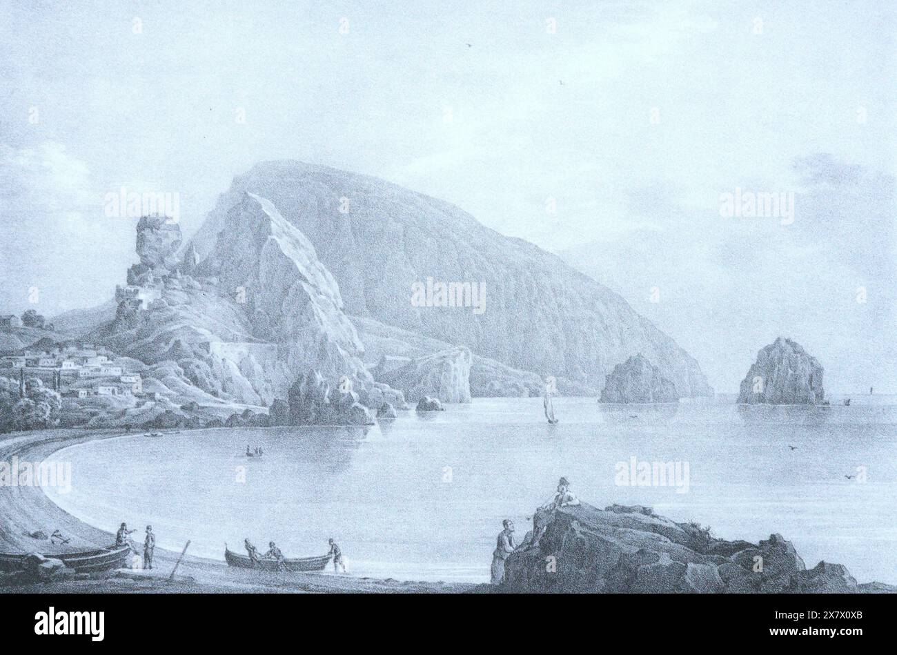 Gurzuf in Crimea. Engraving by Nikanor Chernetsov from the 19th century. Stock Photo