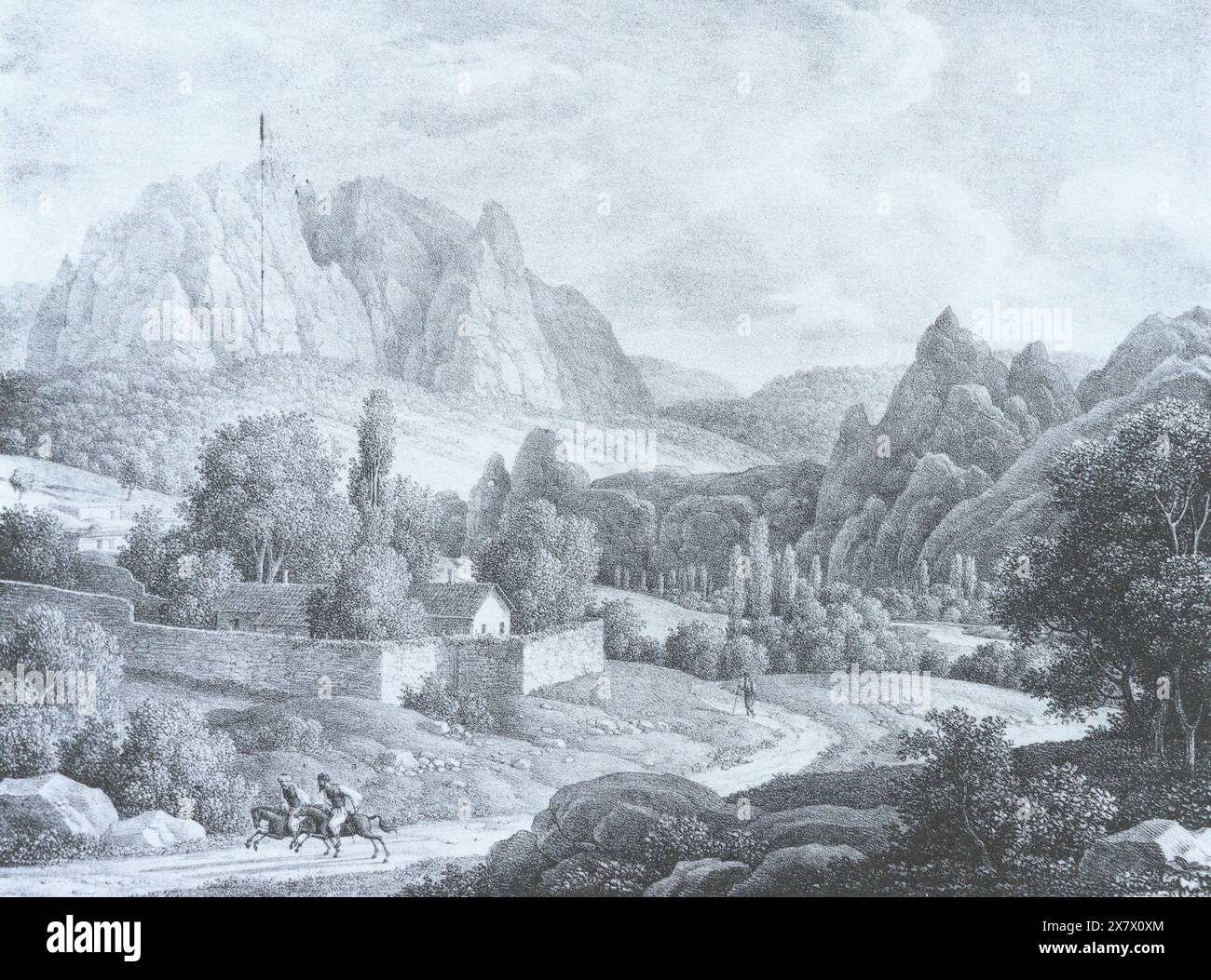 Koz village in Crimea. Engraving by Karl Kügelchen from the 19th century. Stock Photo