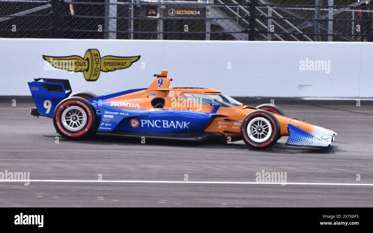 IndyCar driver Scott Dixon competing in the Indianapolis Grand Prix in Chip Ganassi Racing's No. 9 car. Stock Photo
