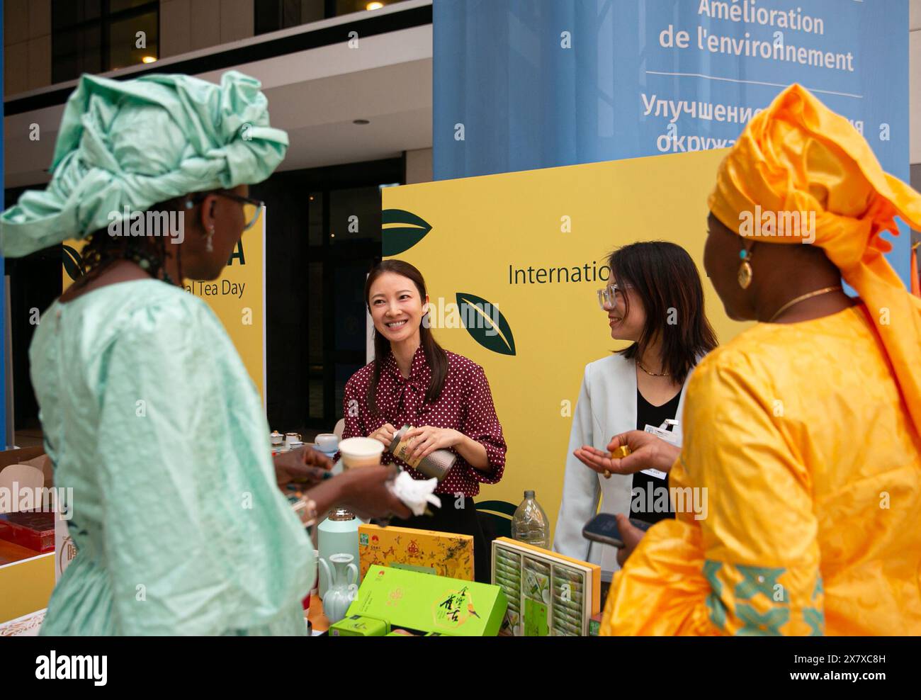 Rome, Italy. 21st May, 2024. Senegalese visitors learn about Chinese tea during an International Tea Day celebration event in the headquarters of United Nations Food and Agriculture Organization in Rome, Italy, May 21, 2024. The United Nations Food and Agriculture Organization hosted an event at its headquarters in Italy's capital Rome, focusing on the crucial role women played in the tea industry and approaches to help them overcome the challenges they face. Credit: Li Jing/Xinhua/Alamy Live News Stock Photo