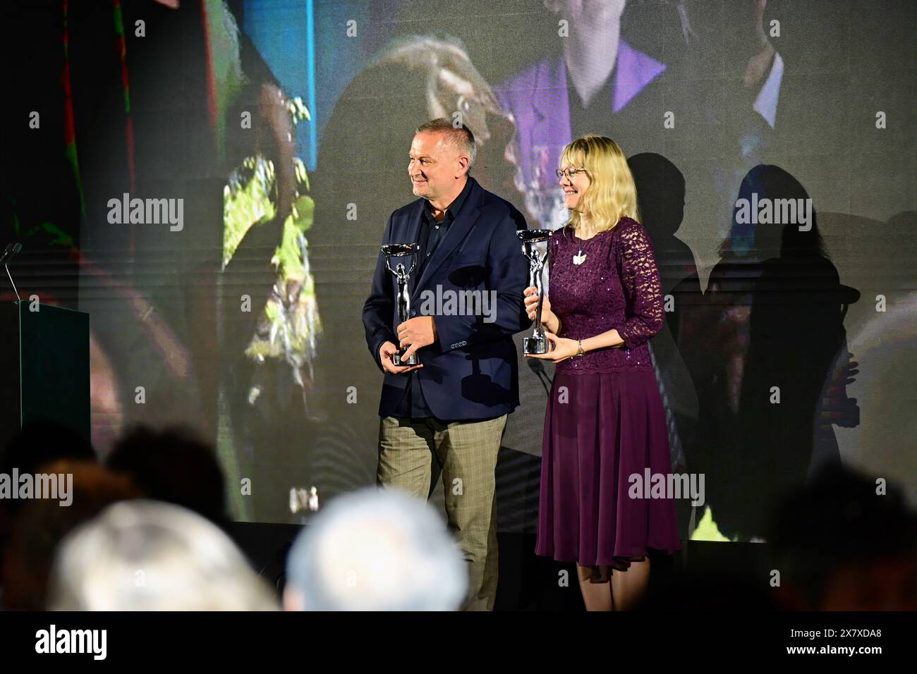 LONDON, ENGLAND - MAY 21 2024: Author Georgi Gospodinov and translator Angela Rodel, winners of the 2023 award onstage during The International Booker Prize 2024 announcement at Tate Modern in London, England. Credit: See Li/Picture Capital/Alamy Live News Stock Photo