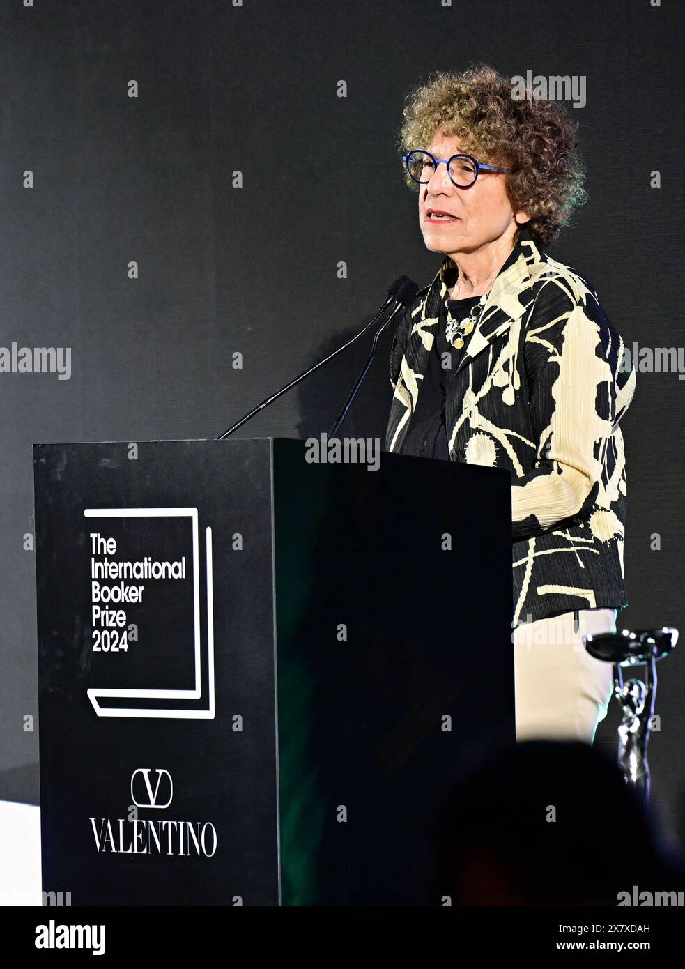 LONDON, ENGLAND - MAY 21 2024: Chair of the International Booker Prize 2024 judges Eleanor Wachtel speaks onstage at The International Booker Prize 2024 announcement at Tate Modern in London, England. Credit: See Li/Picture Capital/Alamy Live News Stock Photo