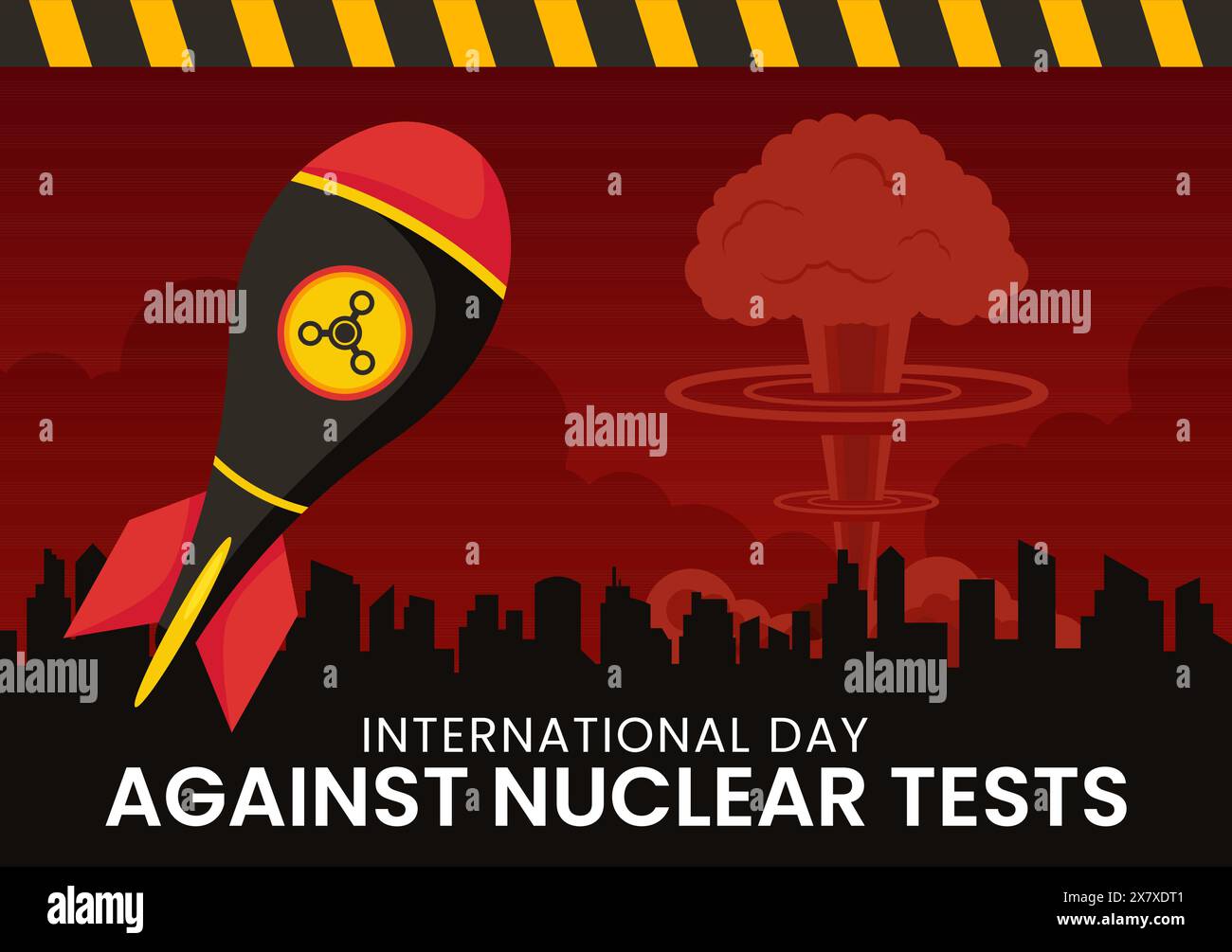 International Day Against Nuclear Tests Vector Illustration for August 29 Features a Earth, and Rocket Bomb in a Flat Style Cartoon Background Stock Vector