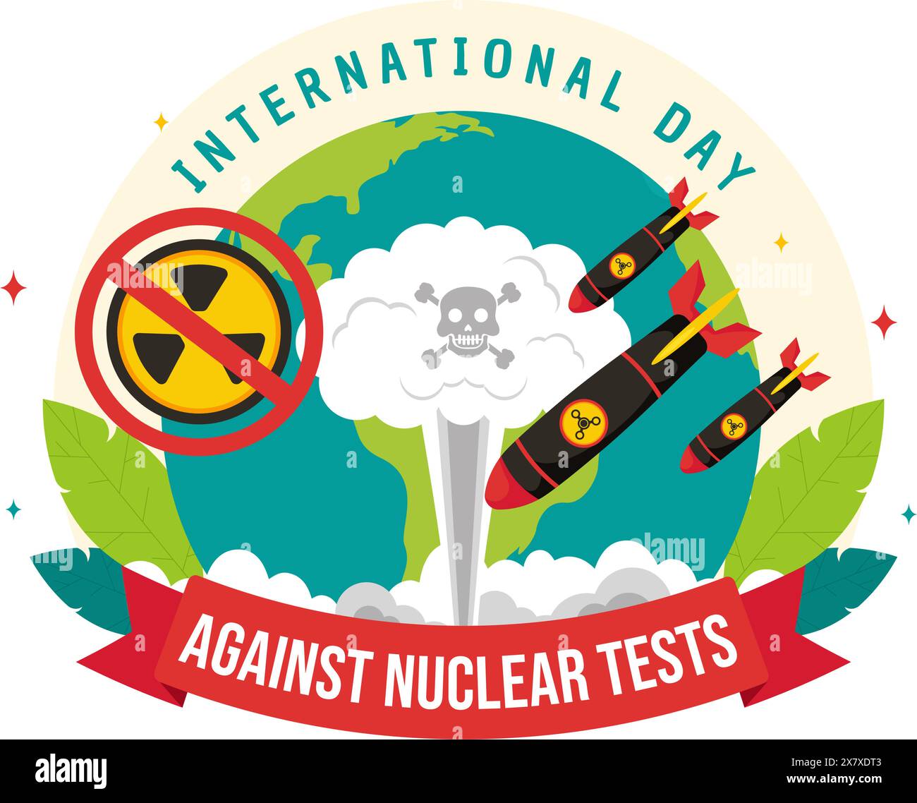 International Day Against Nuclear Tests Vector Illustration for August 29 Features a Earth, and Rocket Bomb in a Flat Style Cartoon Background Stock Vector