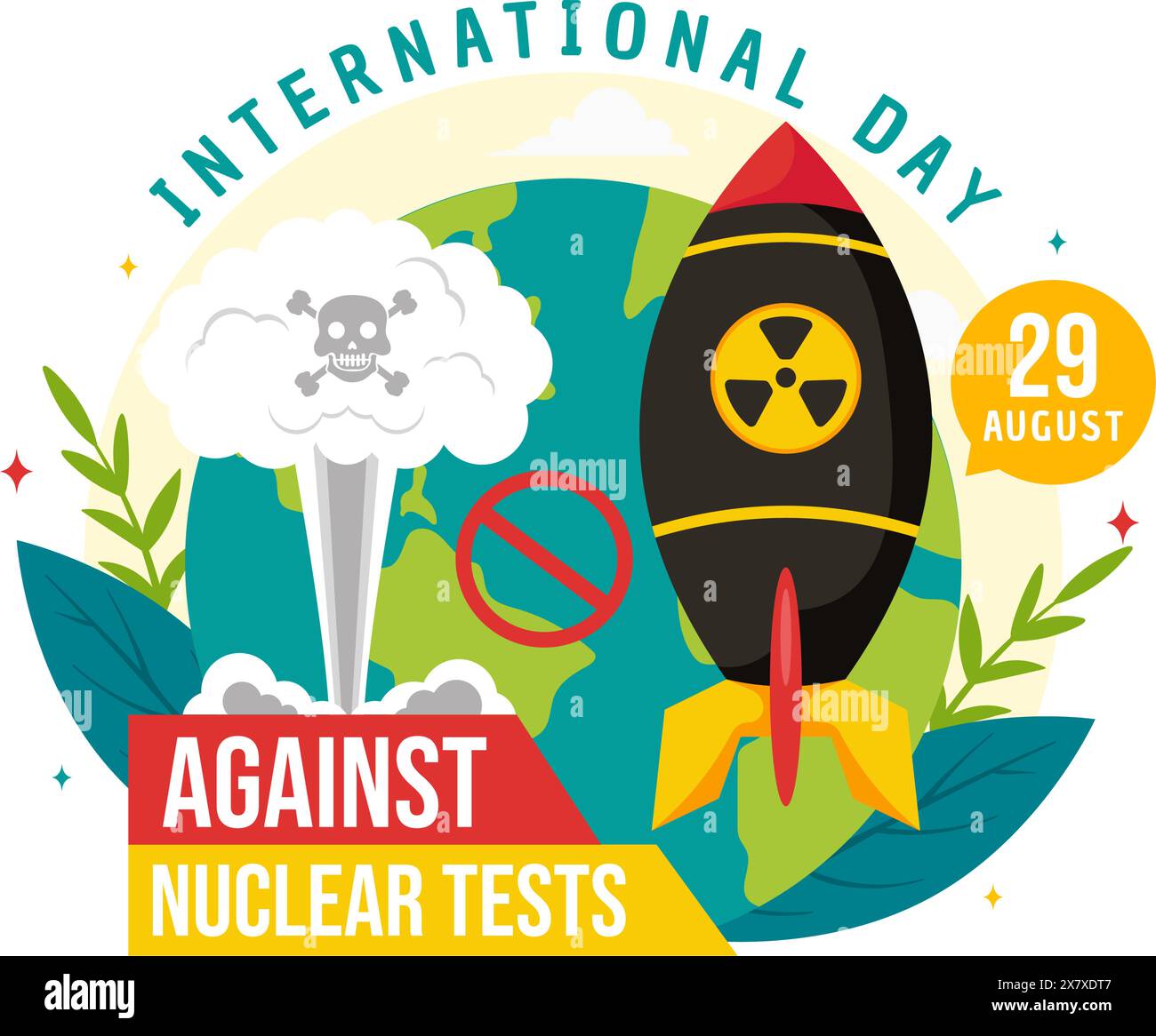 International Day Against Nuclear Tests Vector Illustration for August 29 Features a Earth, and Rocket Bomb in a Flat Style Cartoon Background Stock Vector