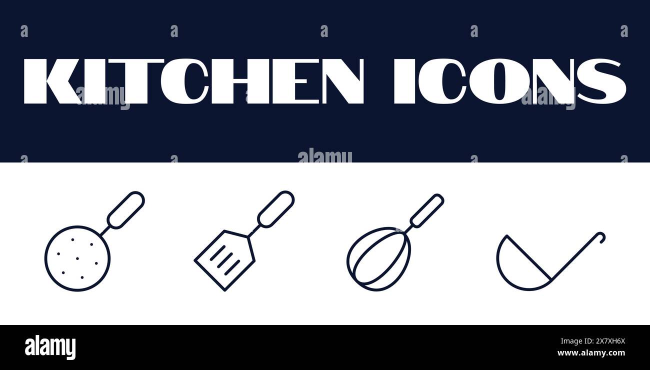 Kitchen icons set. kitchen line icons set vector. kitchen items tools vector icons. Stock Vector