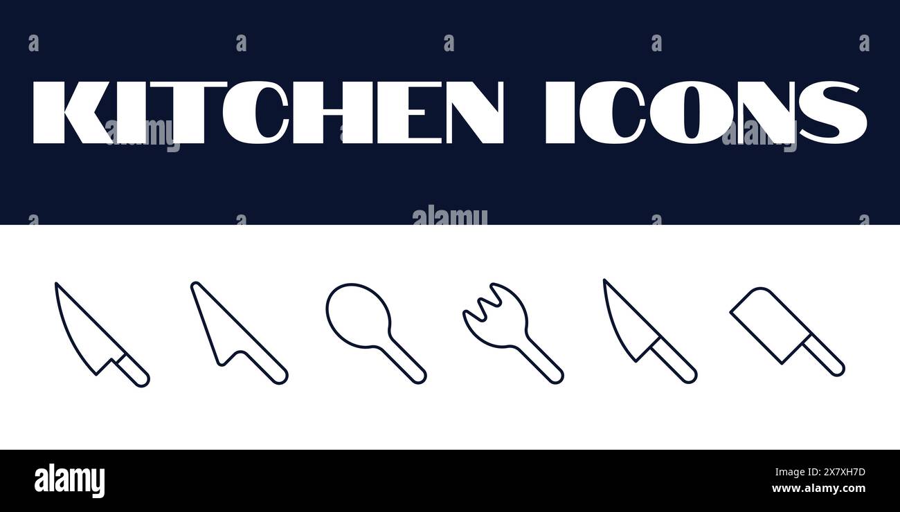 Kitchen icons set. kitchen line icons set vector. kitchen items tools vector icons. Stock Vector