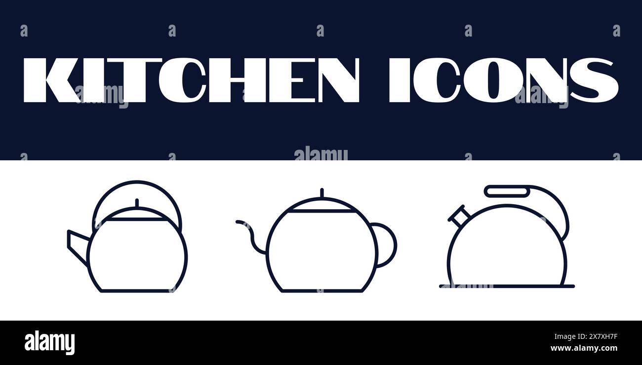 Kitchen icons set. kitchen line icons set vector. kitchen items tools vector icons. Stock Vector