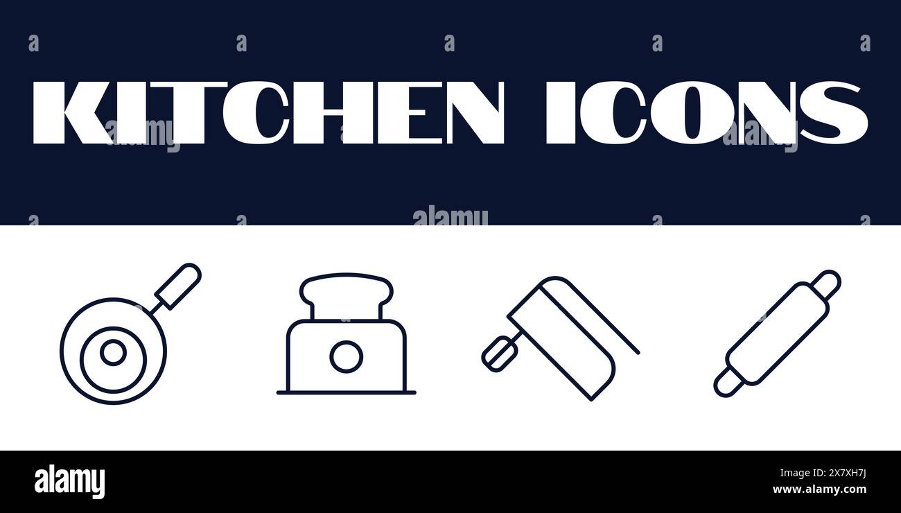 Kitchen icons set. kitchen line icons set vector. kitchen items tools vector icons. Stock Vector