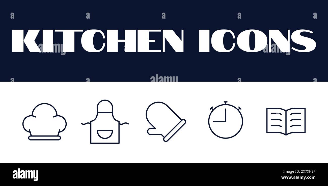 Kitchen icons set. kitchen line icons set vector. kitchen items tools vector icons. Stock Vector