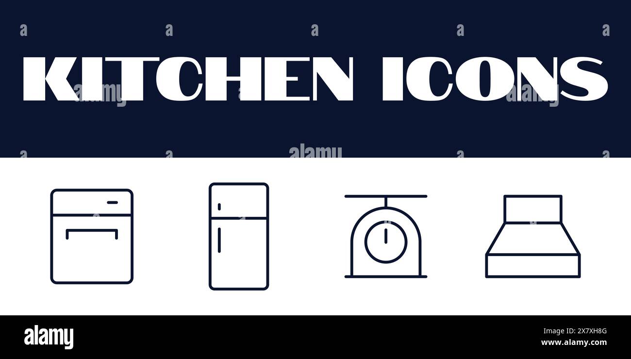 Kitchen icons set. kitchen line icons set vector. kitchen items tools vector icons. Stock Vector