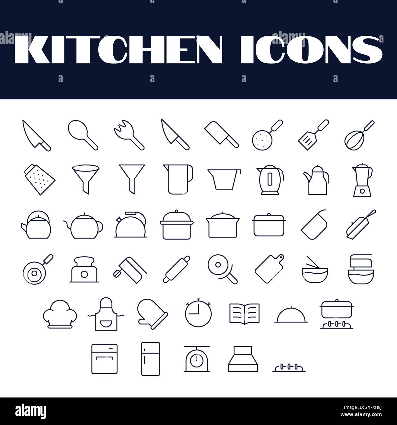 Kitchen icons set. kitchen line icons set vector. kitchen items tools vector icons. Stock Vector
