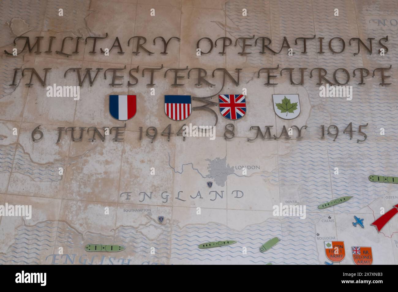 Wwii Base Sign WWII war history sign at American Cemetery at Normandy area Stock Photo ...