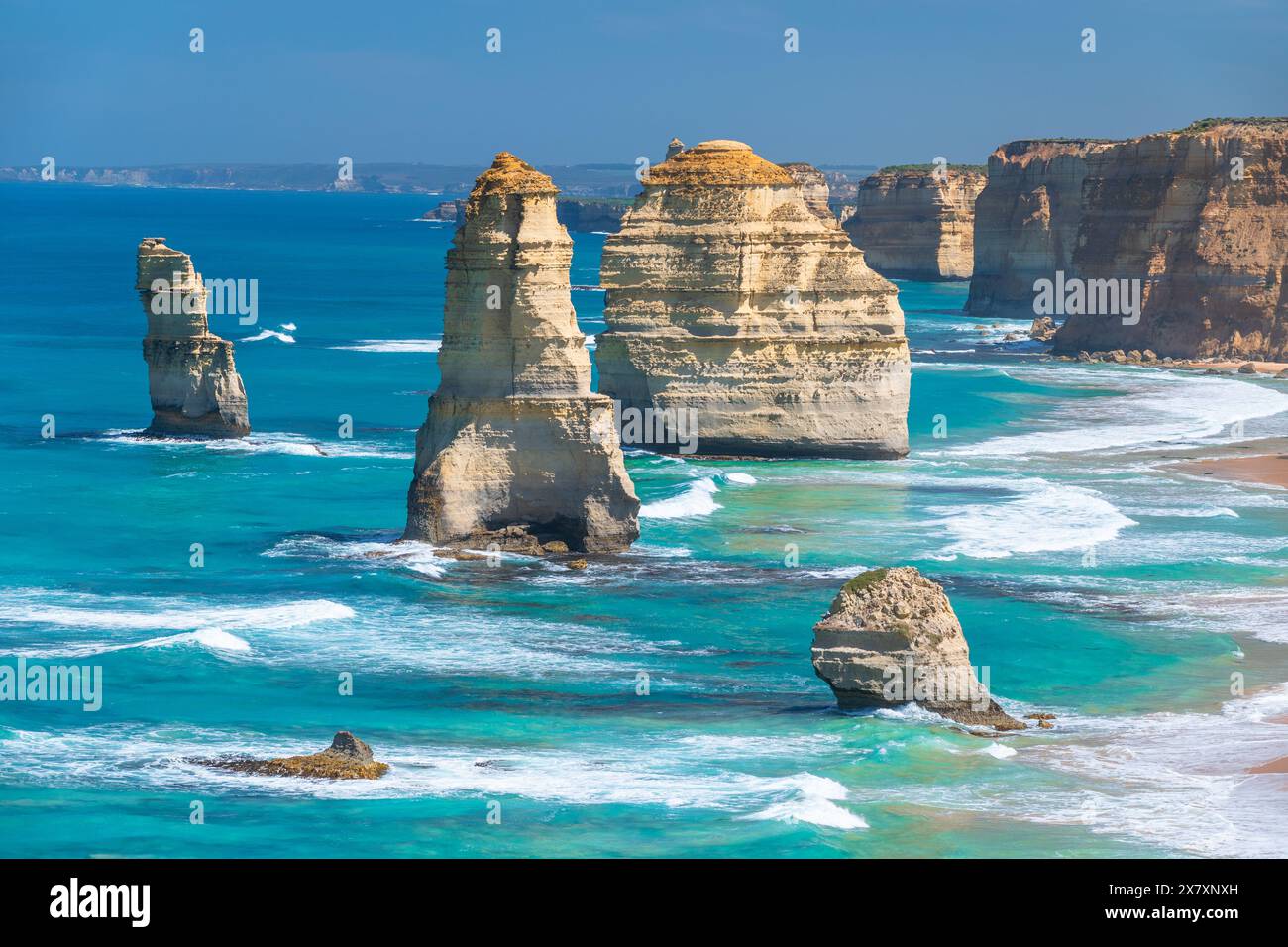 The 'Twelve Apostles' limestone stacks at Port Campbell National Park on the Great Ocean Road in Victoria, Australia. Stock Photo