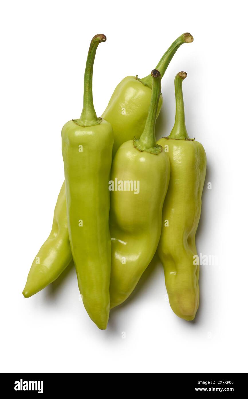 Banana Peppers Isolated White Background Long Curved Shape With Mild Heat And Tangy Sweet 5775