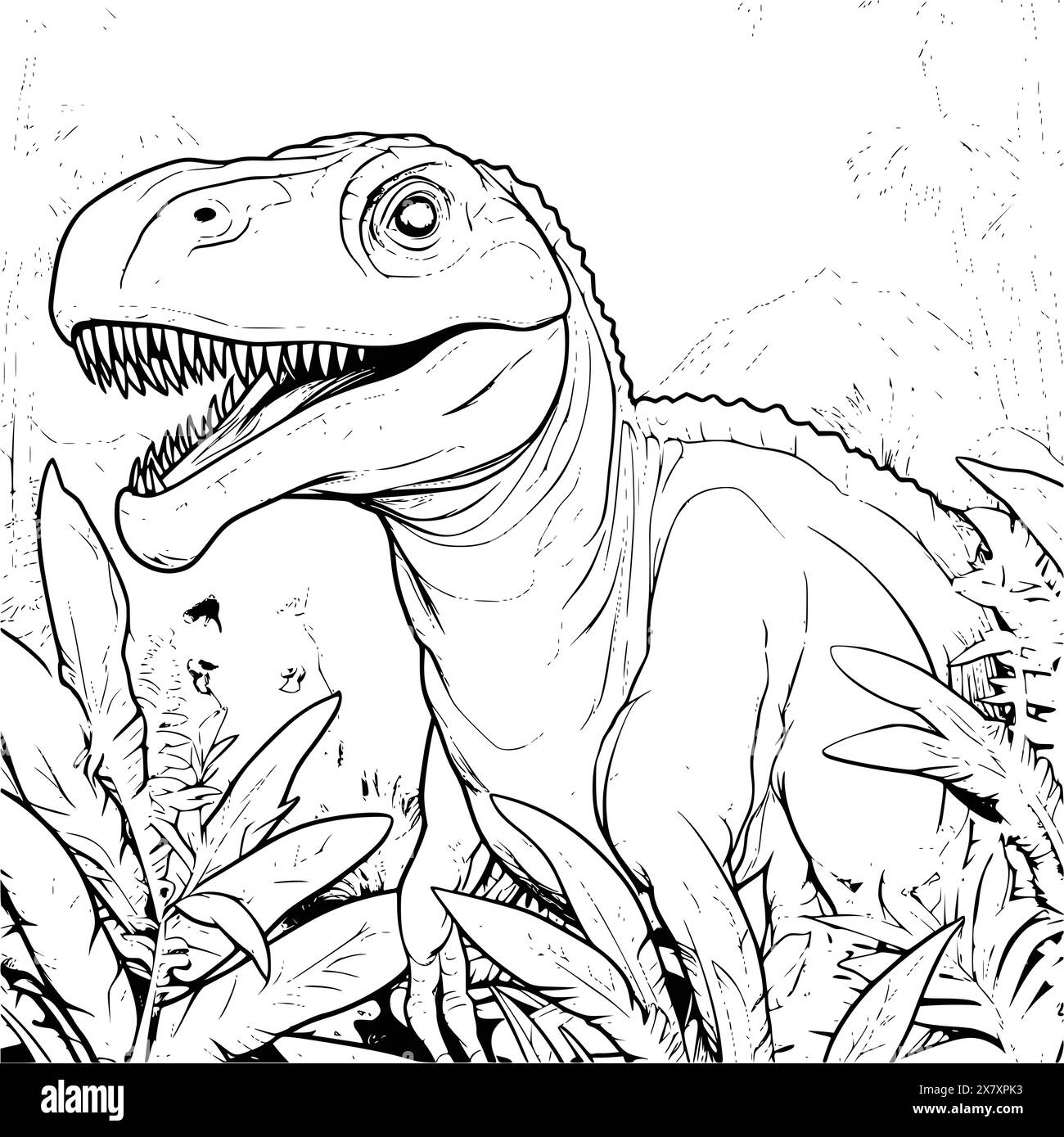 Dinosaur In A Jungle Coloring Page For Kids Stock Vector Image & Art ...