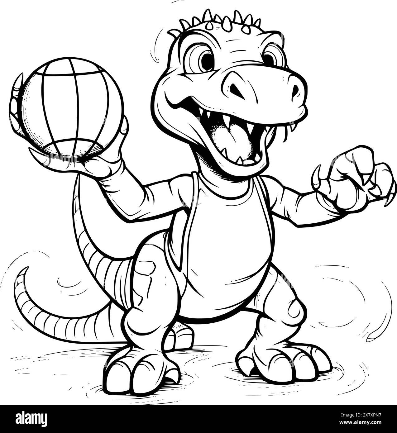 Dinosaur Is Playing Basketball Coloring Pages for Kids Stock Vector