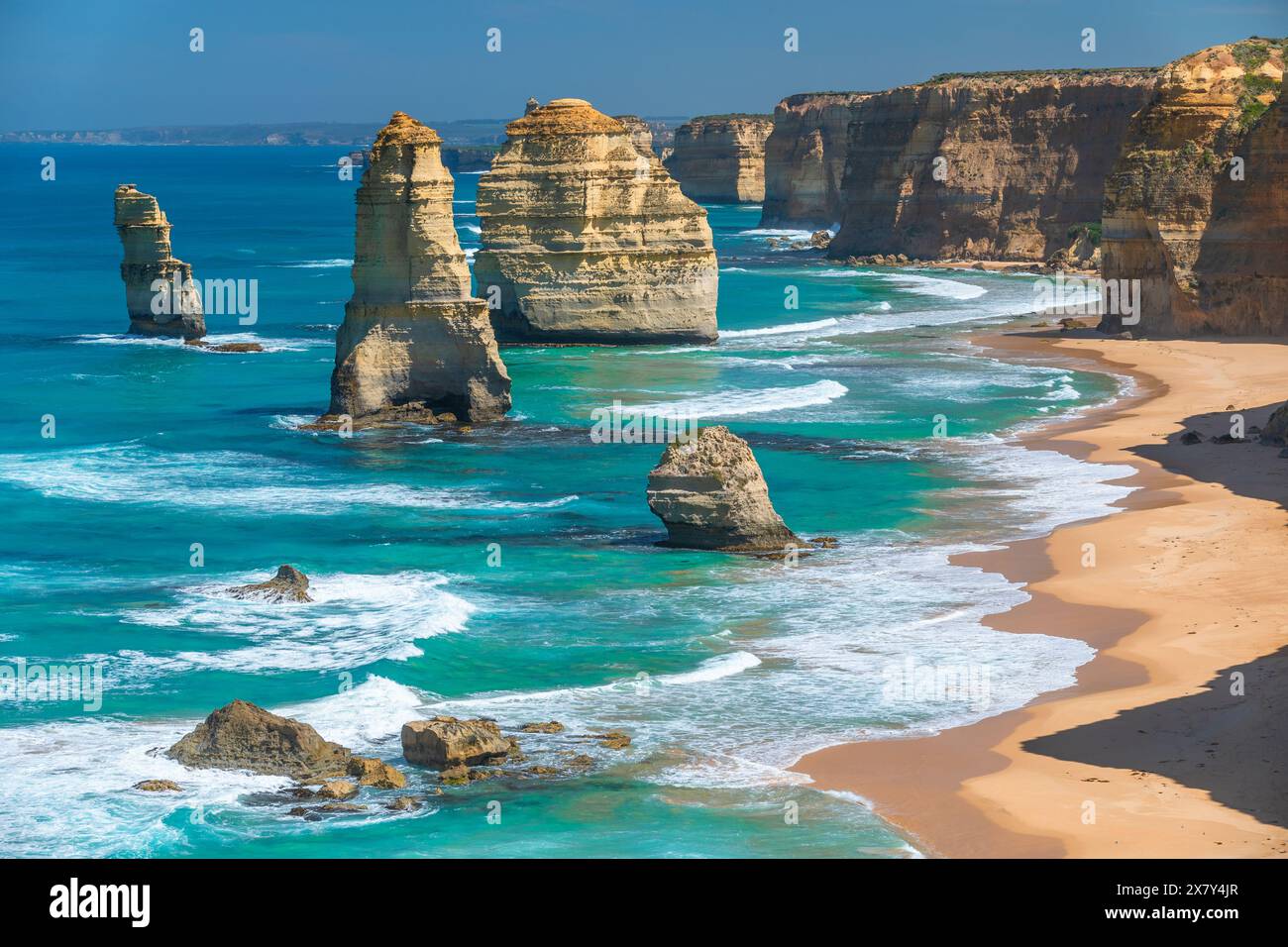 The 'Twelve Apostles' limestone stacks at Port Campbell National Park on the Great Ocean Road in Victoria, Australia. Stock Photo