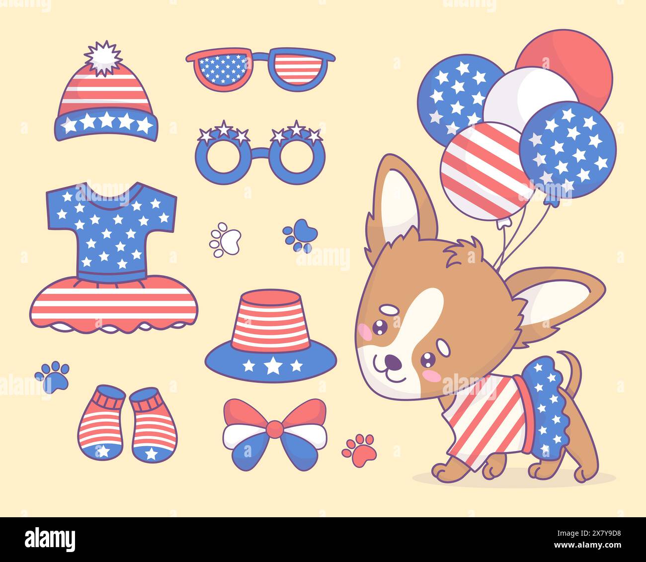 Independence Day. Cute patriotic chihuahua dog girl with dress with ...