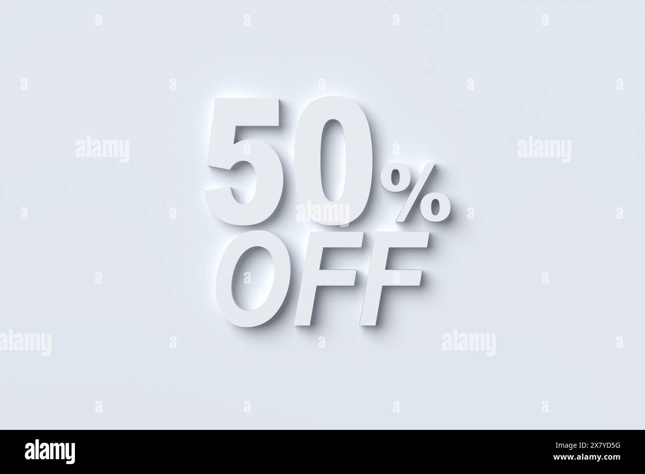 50 percent discount or sale offer banner. Retail prices fifty percent off. 3D rendering. Stock Photo