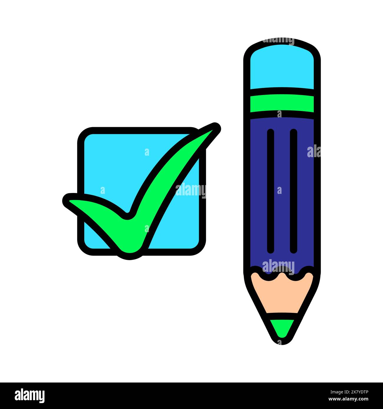 Pencil with a cross and a tick. Elections, check stamps, voting, candidate, voter, polling station, president, parliament, debate, election campaign. Stock Vector