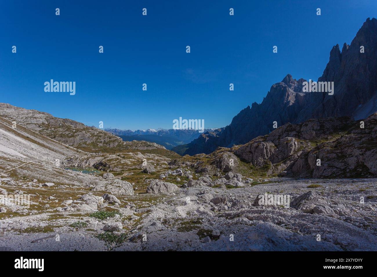 Cirque in the Dolomites with the Italian-Austrian border ridge in the background Stock Photo