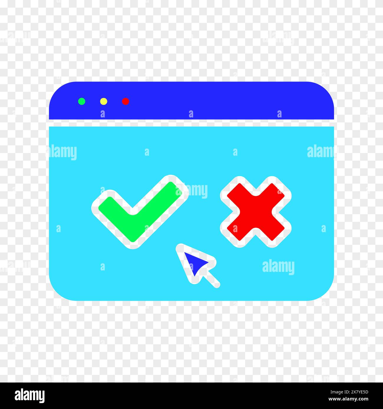 Monitor with a cross and a tick icon. Elections, evote, check stamps, voting, candidate, voter, polling station, president, parliament, electronic vot Stock Vector