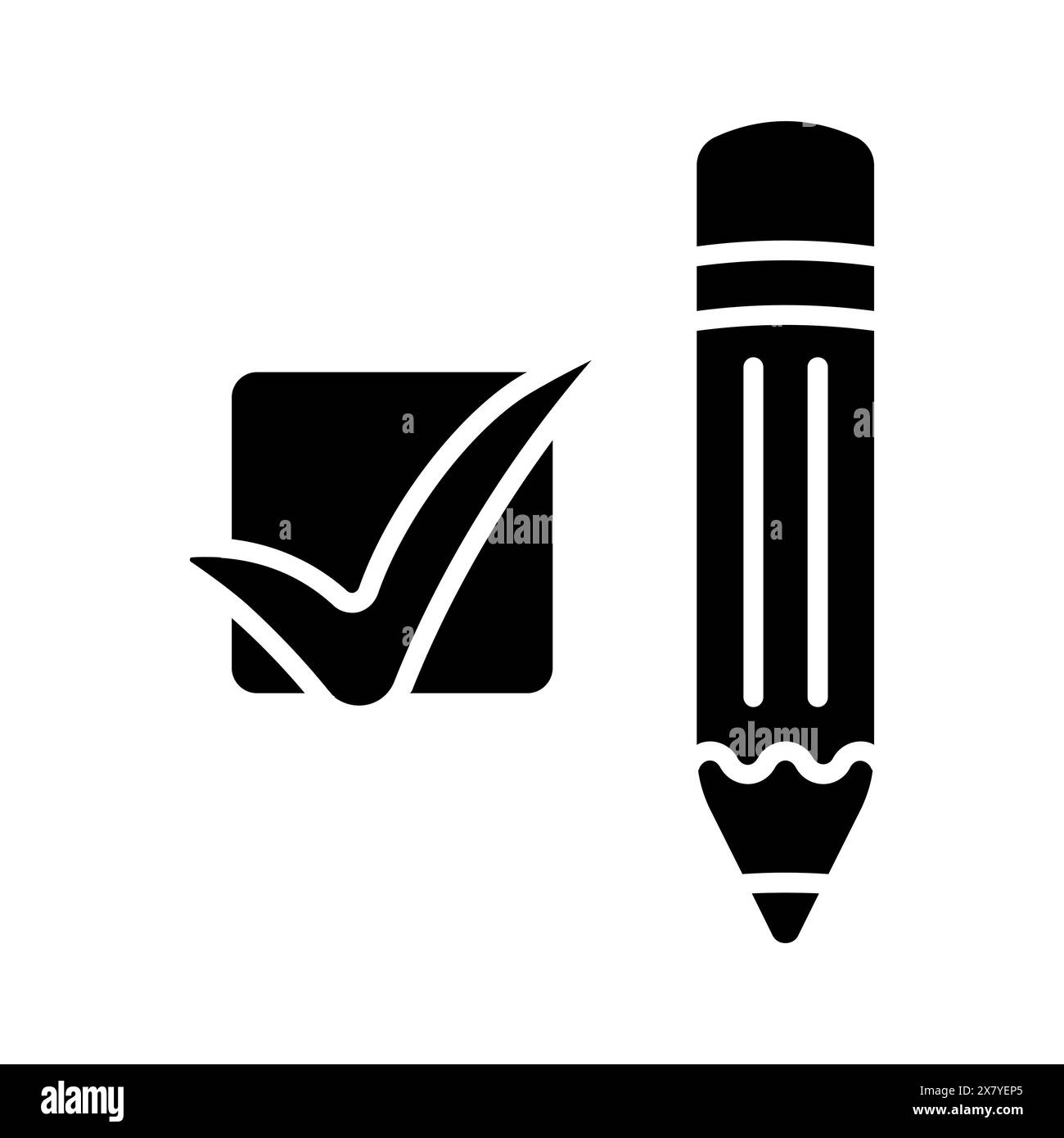 Pencil with a cross and a tick. Elections, check stamps, voting, candidate, voter, polling station, president, parliament, debate, election campaign. Stock Vector