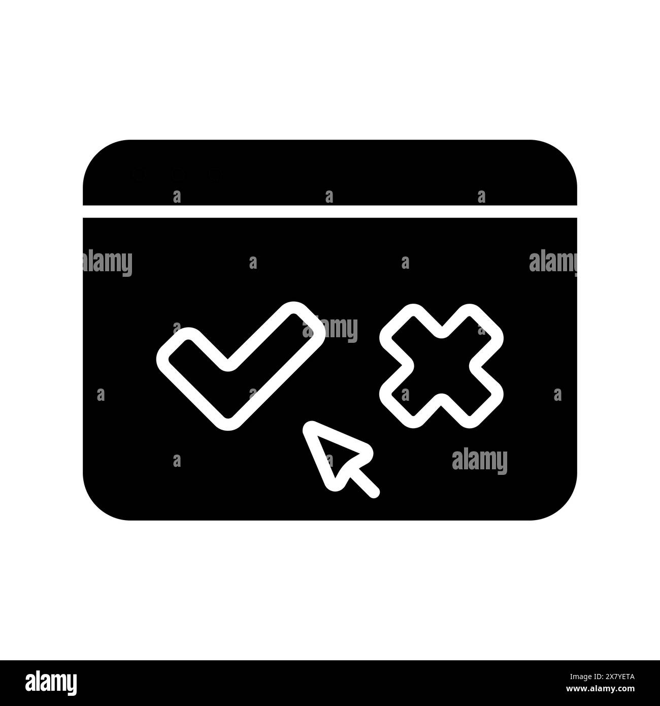 Monitor with a cross and a tick icon. Elections, evote, check stamps, voting, candidate, voter, polling station, president, parliament, electronic vot Stock Vector