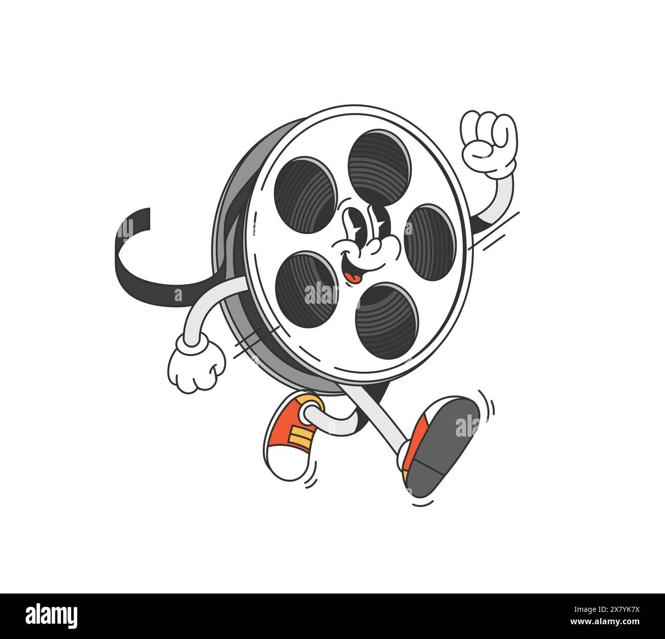 Groovy movie film character. Isolated cartoon vector classic filmstrip