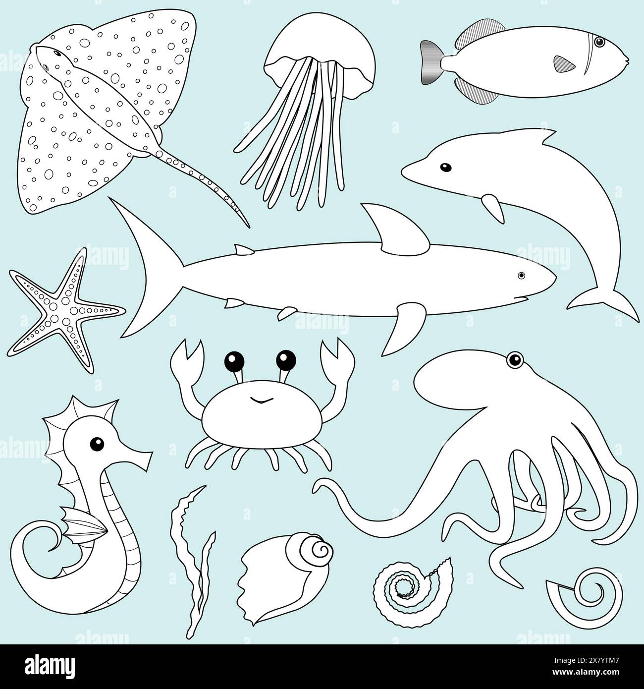 Graphic set of various sea animals contours Stock Vector Image & Art ...