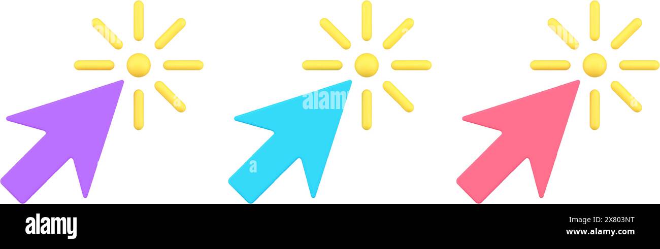 Collection multicolored arrow cursor click mouse link isometric 3d icon vector illustration. Set cyberspace click pointer label page scrolling control Stock Vector