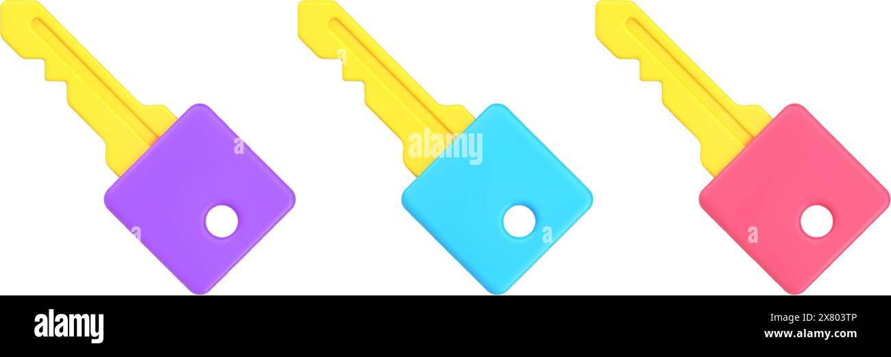Collection multicolored keys for lock close and open 3d icon template ...