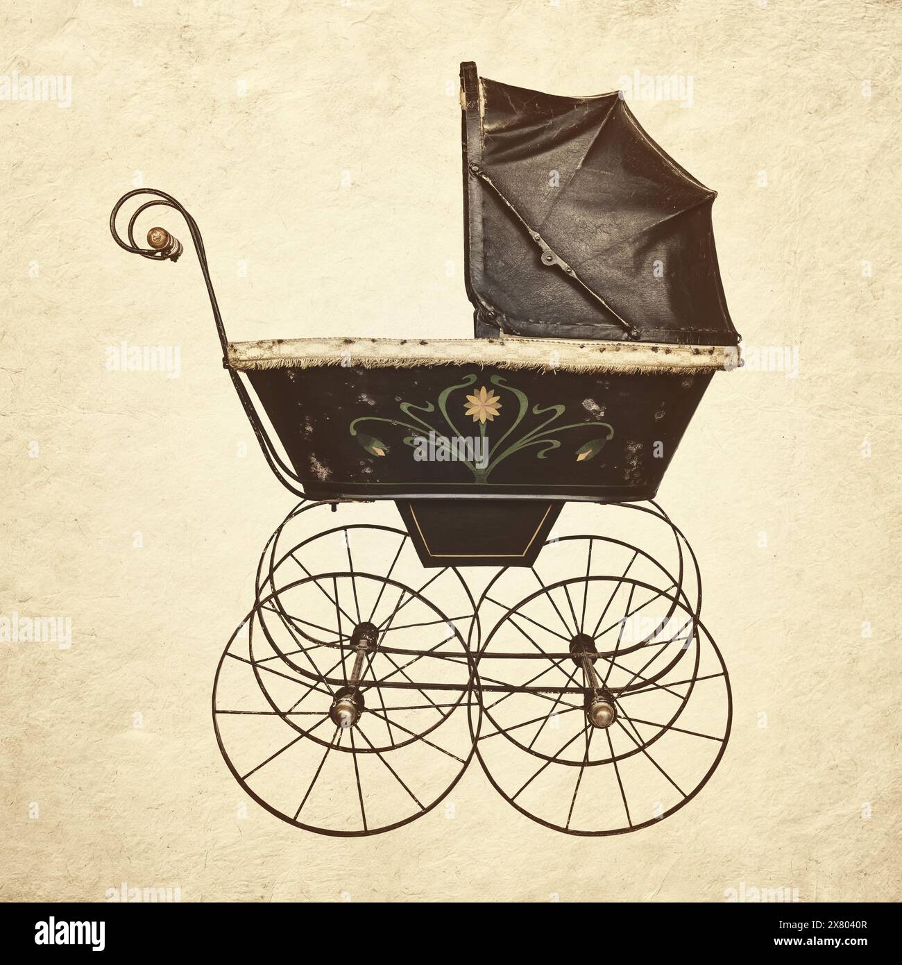 Retro styled sepia image of a vintage baby carriage Stock Photo