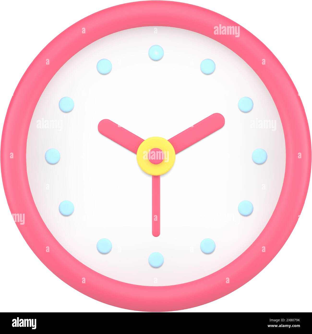 Pink circle clock 3d icon vector illustration. Rounded analog watch for ...