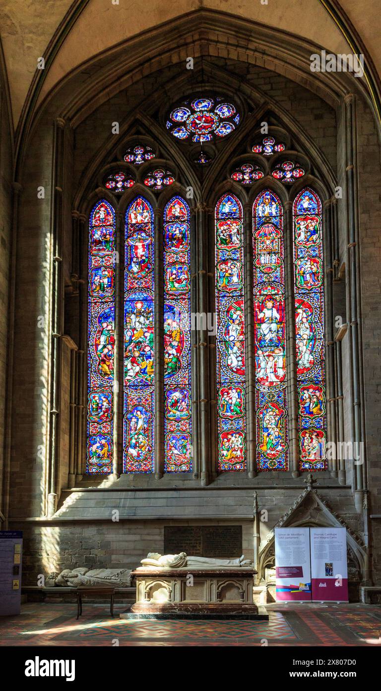 Stained glass window, Hereford Cathedral, Hereford, England, UK Stock Photo