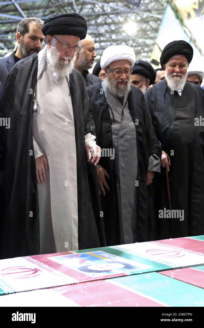 Iran's Supreme Leader Ali Hosseini Khamenei leads a funeral prayer for late Iranian President