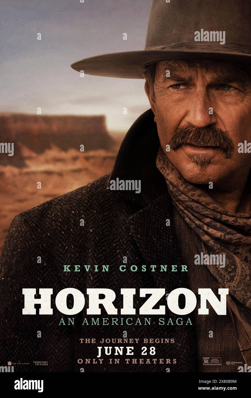 Horizon: An American Saga - Chapter 1 (2024) directed by Kevin Costner and starring Kevin Costner, Abbey Lee and Sienna Miller. Chronicles a multi-faceted, 15-year span of pre-and post-Civil War expansion and settlement of the American west. US one sheet poster.***EDITORIAL USE ONLY*** Credit: BFA / Warner Bros Stock Photo