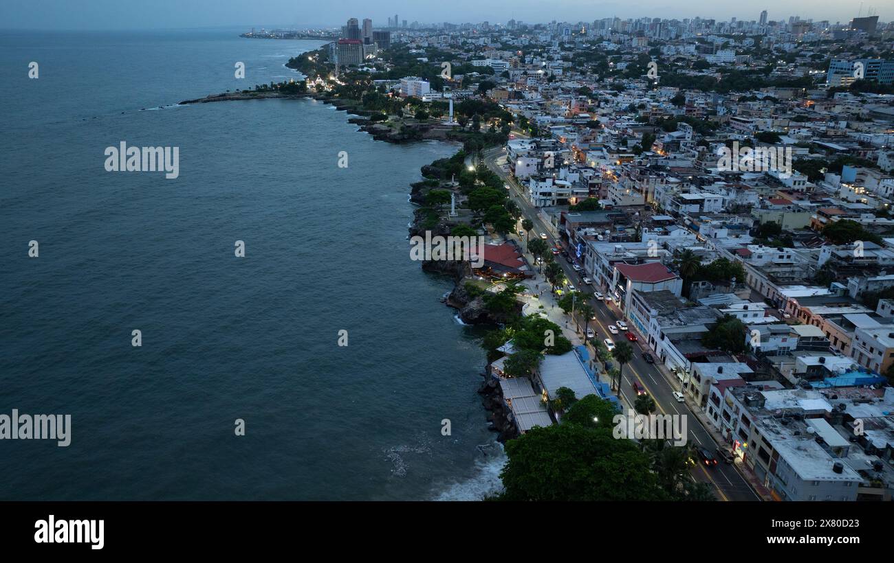 Santo Domingo. 21st May, 2024. An aerial drone photo taken on May 21, 2024 shows the coastline in Santo Domingo, the Dominican Republic. Abundant tourism resources make the city attractive to tourists. Credit: Li Mengxin/Xinhua/Alamy Live News Stock Photo