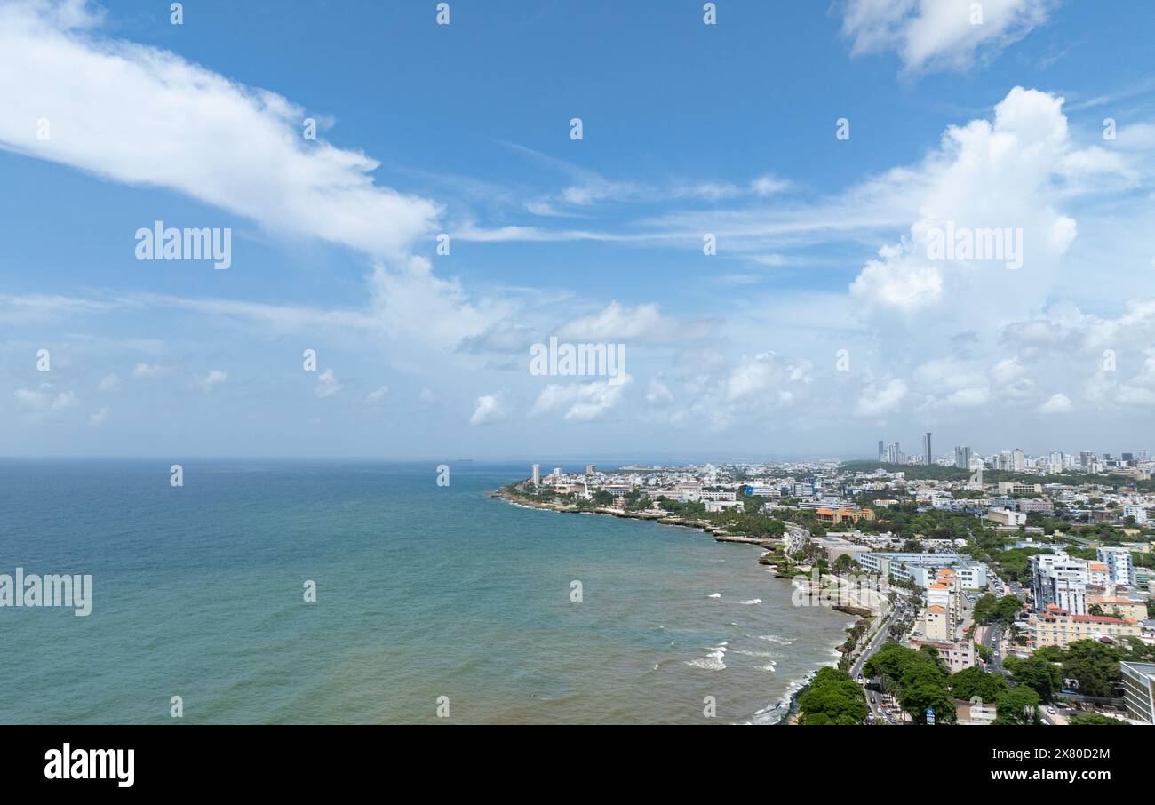 Santo Domingo. 21st May, 2024. An aerial drone photo taken on May 21, 2024 shows the coastline in Santo Domingo, the Dominican Republic. Abundant tourism resources make the city attractive to tourists. Credit: Li Mengxin/Xinhua/Alamy Live News Stock Photo