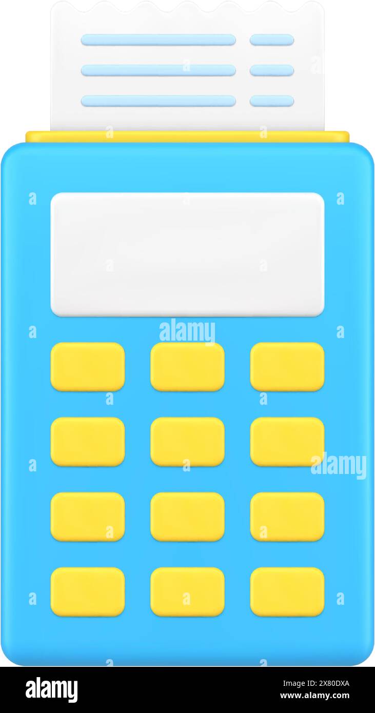 Portable device for printing receipts 3d icon. Blue terminal for ...