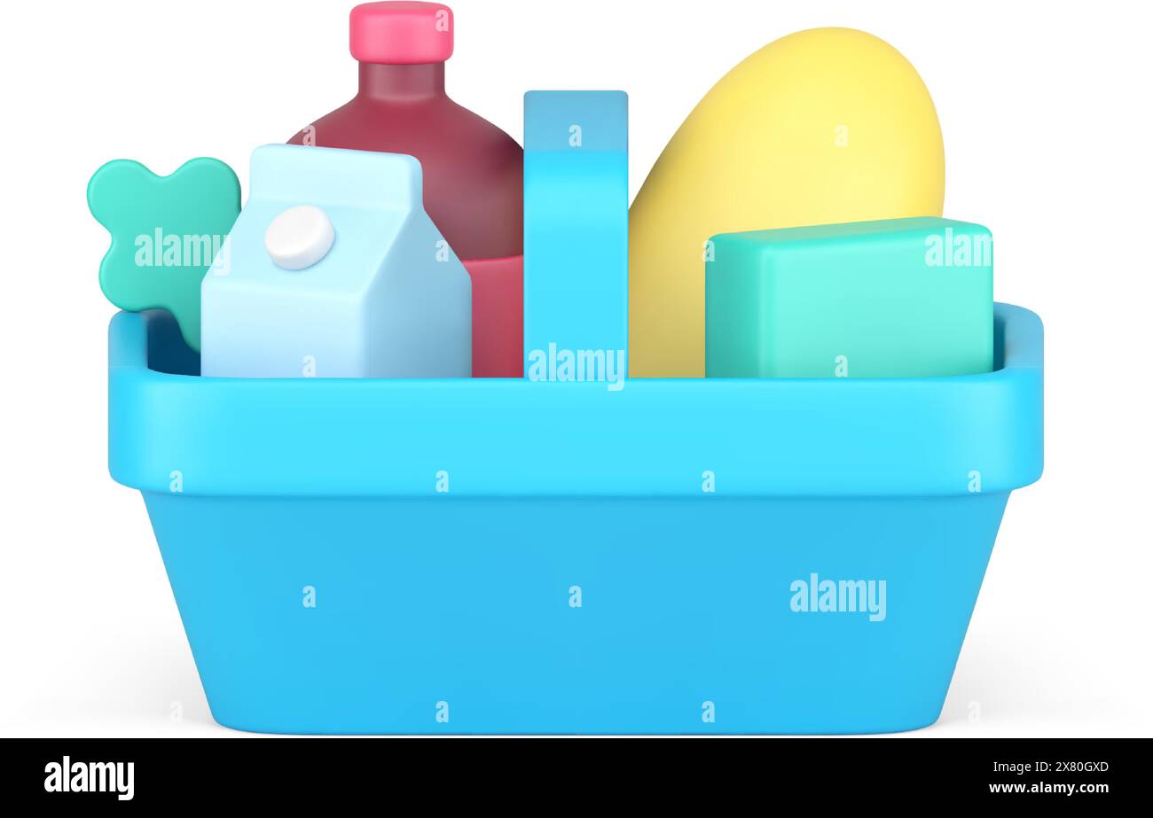 Food and drink grocery market shopping basket side view realistic 3d ...