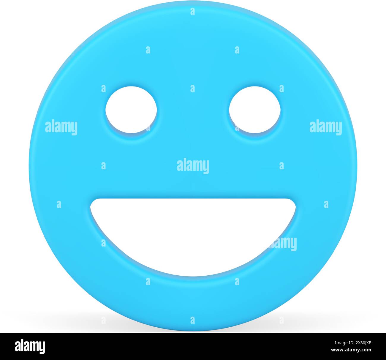 Happy blue glossy smiley emoji positive mood circle face avatar with eyes mouth realistic 3d icon vector illustration. Smile emoticon round laughing m Stock Vector