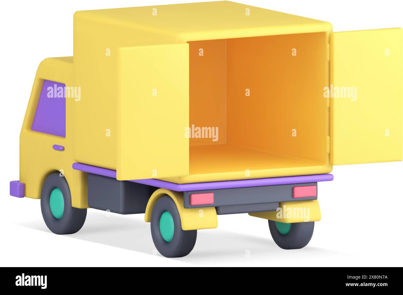 Yellow empty cargo truck with open doors ready to loading commercial ...