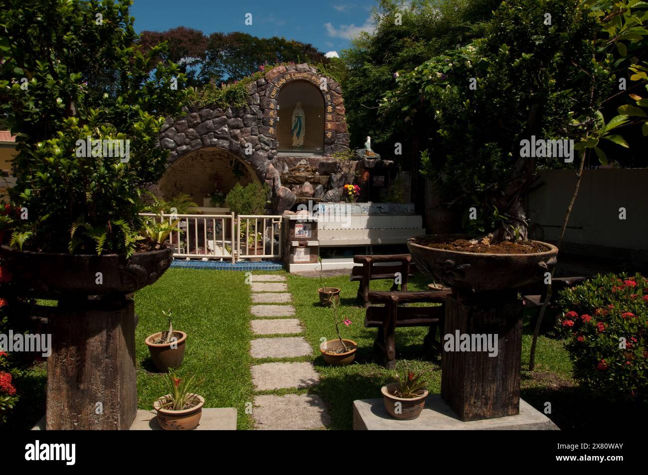 Grotto to our Lady of Lourdes, The Holy Name of Jesus Catholic Church, Balik Pulau, Penang, Malaysia, Asia Stock Photo