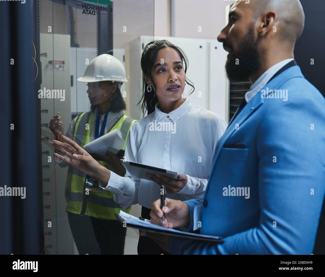 Network engineers, planning and server room for internet infrastructure ...