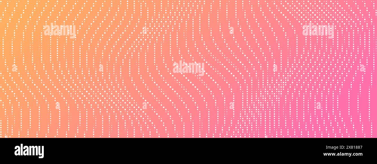 Abstract halftone wavy background, retro dot gradient, modern dynamic backdrop with pink and orange gradient. Stock Vector