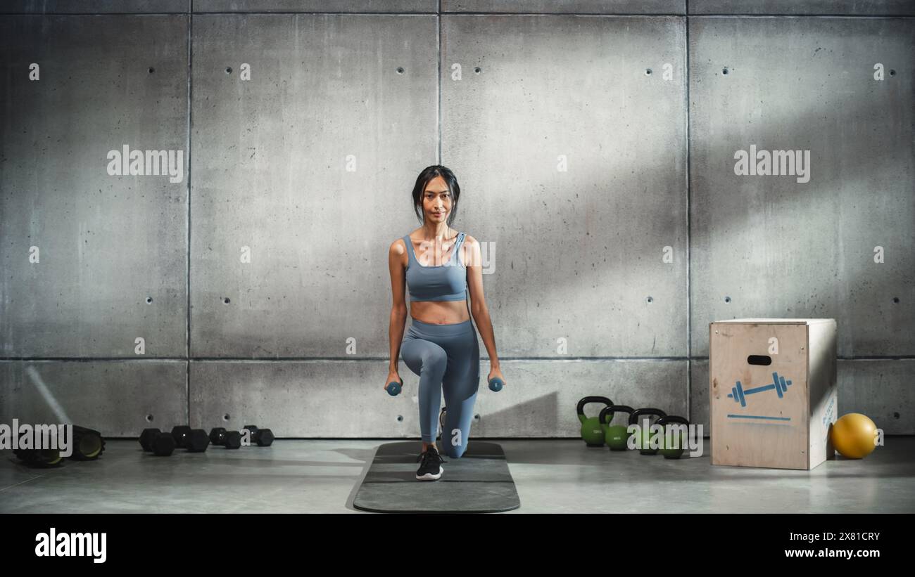 Online Workout Service: Portrait of Female Trainer Exercises, Video ...
