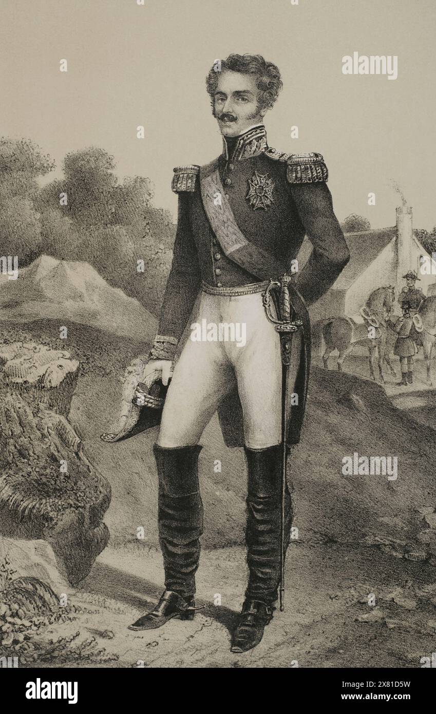 Oscar I of Sweden (1799-1859). King of Sweden and Norway (1844-1859). Portrait. Drawing by C. Legrand. Lithography by J. Donón. 'Reyes Contemporáneos' (Contemporary Kings). Volume III. Published in Madrid, 1854. Stock Photo