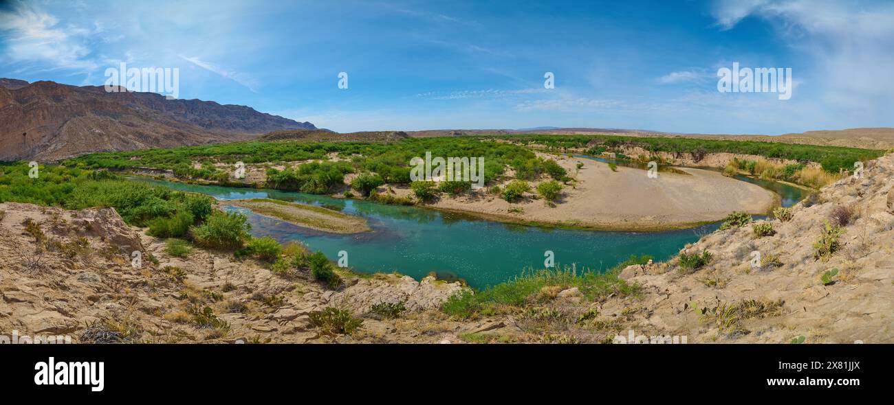 Panoramic view of the Rio Grande from Boquillas Canyon Trail in Big Bend National Park, Texas. Stock Photo